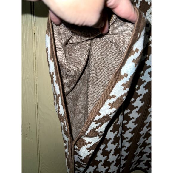 Houndstooth PONCHO Sweater Knit Brown Zip Medium Petite / Small Petite PM PS OS - Picture 6 of 7